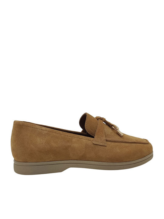 Leather Women's Loafers in Tabac Brown Colour
