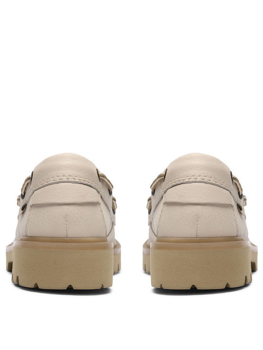 Leather Women's Boat Shoes in Beige Colour