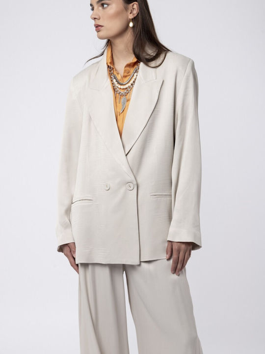 Helmi Μακρύ Γυναικείο Σακάκι Black - Cream