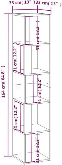 Corner Bookcase Black 33x33x132cm