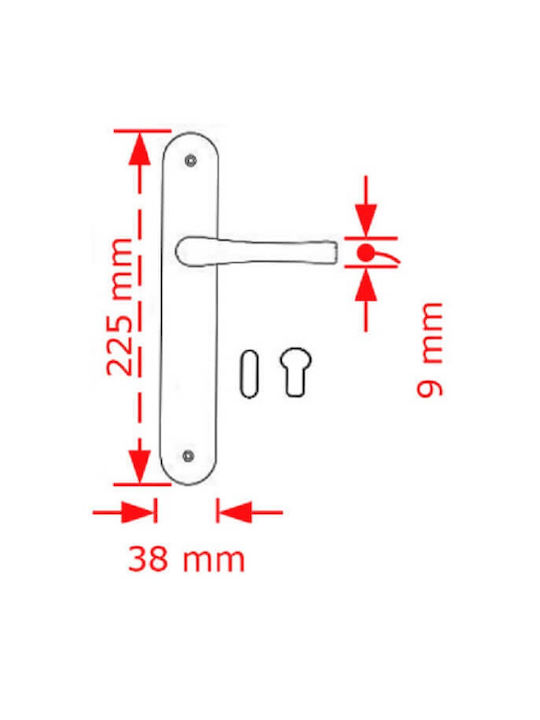 Viobrass Middle Door Lever with Plate Pair (Distance Between Lock Centers 75mm) Nickel Matte