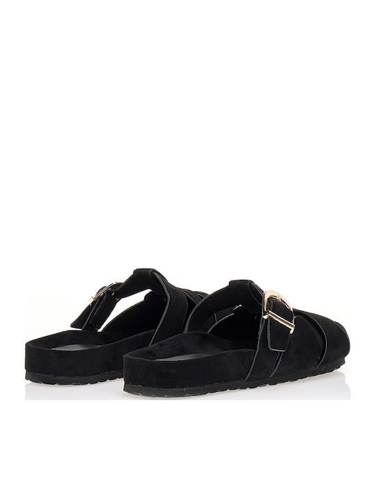 Flat Suede Mules σε Μαύρο Χρώμα