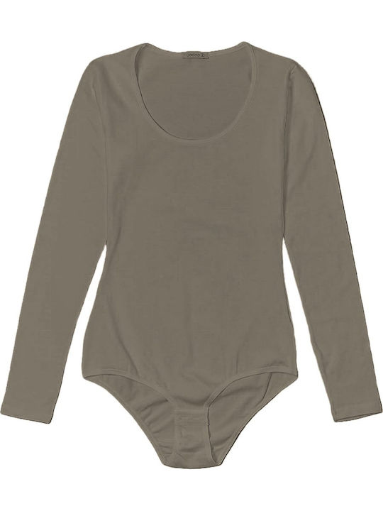 Jadea Dunkles Beiges Baumwoll Damen-Bodysuit mit Rollkragen 4154