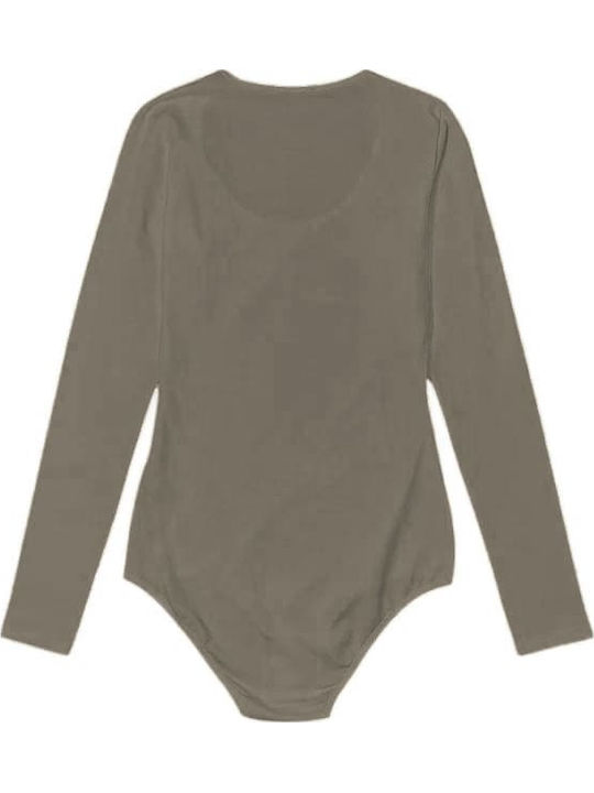 Jadea Dunkles Beiges Baumwoll Damen-Bodysuit mit Rollkragen 4154