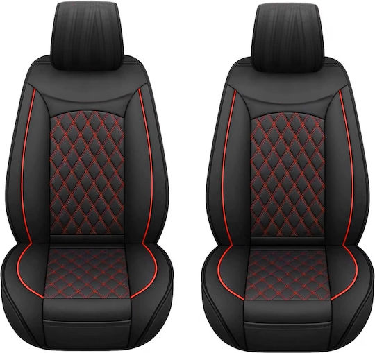 Set 2 Car Seat Covers Front Black Red Stripe Faux Leather