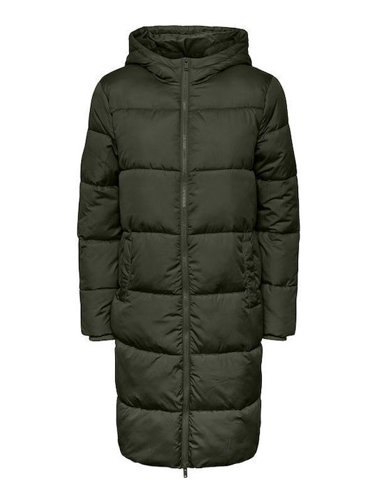 Langes Damen Puffer Jacken für Winter Khaki