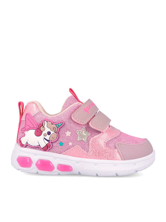 Kids Sneakers Anatomic with Hoop & Loop Closure & Lights Pink