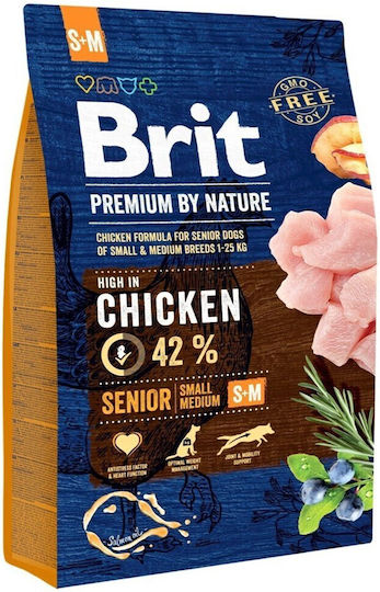 Brit Premium By Nature Senior Small/Medium 3kg Dry Food Gluten-Free for Senior Small & Medium Breed Dogs with Chicken