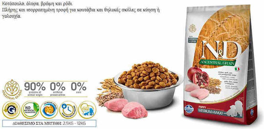 Farmina Ancestral Grain Puppy Medium & Maxi 2.5kg Dry Food with Few Grains for Medium & Large Breed Puppies with Chicken and Pomegranate