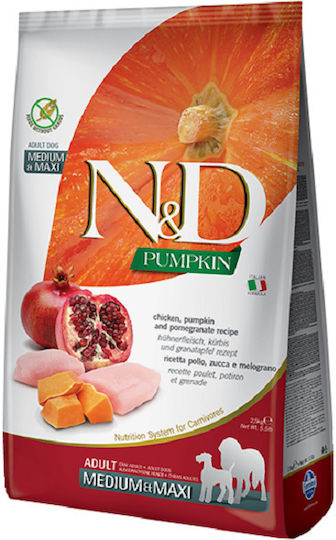 Farmina N&D Pumpkin Adult Medium & Maxi 2.5kg Dry Food Grain-Free for Adult Medium & Large Breed Dogs with Chicken, Pomegranate and Pumpkin
