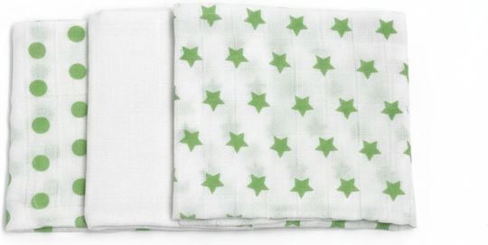 Gamberritos Kids Stars & Dots Baby Swaddle Blanket Muslin Green 80x80cm 3 Pieces