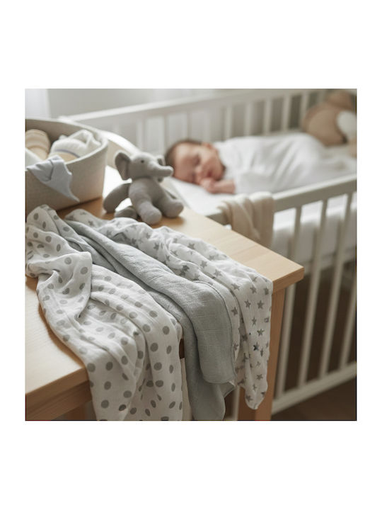 Gamberritos Kids Stars & Dots Одеяла За Пелени От Муселин Сиви 80x80см 3 Бройки
