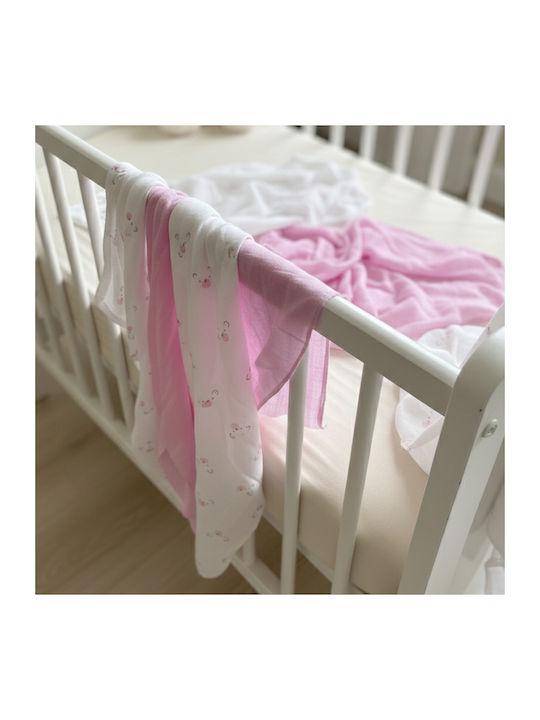 Gamberritos Kids Bears Πάνες Αγκαλιάς από Μουσελίνα Ροζ 80x80εκ. 3τμχ