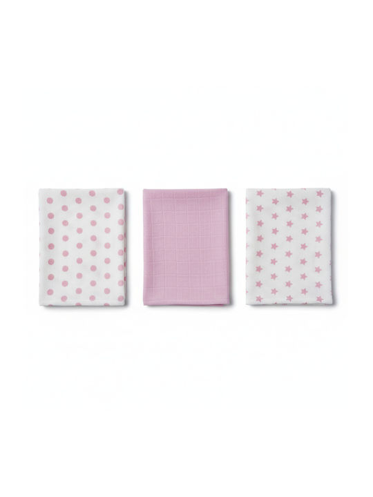 Gamberritos Kids Stars & Dots Burp Tücher & Pucktücher aus Musselin Rosa 80x80cm 3 Stück