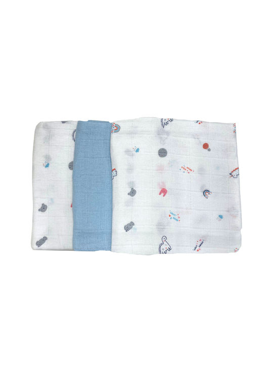 Gamberritos Kids Little Wonders Decke Zum Einwickeln Aus Musselin Hellblau 80x80cm 3 Stück