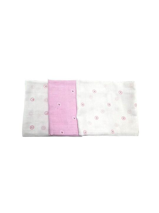 Gamberritos Kids Circles Baby Swaddle Blanket Made of Muslin Pink 80x80cm 3 Pieces