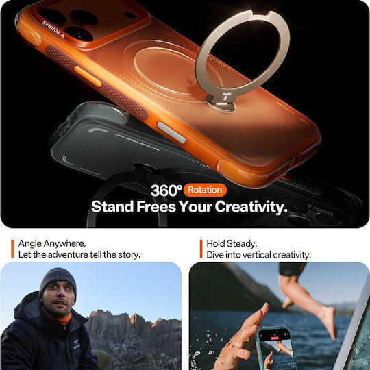Torras Ostand Spin Umschlag Rückseite Silikon Schwarz (iPhone 17 Pro)