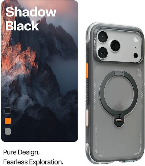 Torras Ostand Spin Umschlag Rückseite Silikon Schwarz (iPhone 17 Pro)