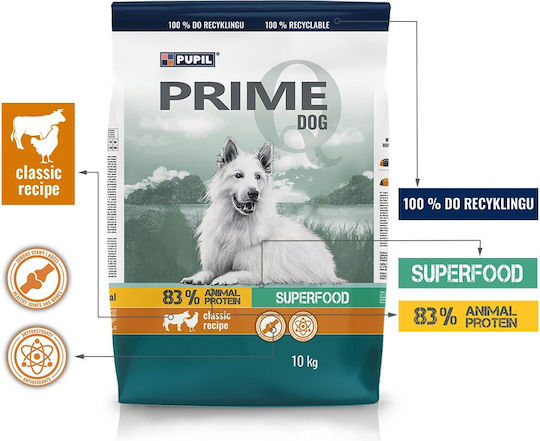 PUPIL PRIME 10kg Hrană Uscată pentru Câini de Rase Mici cu Păsări de curte și Carne de vită