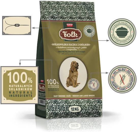 Dog Food 12kg Dry Food for Medium & Large Breed Dogs Grain-Free with Duck and Rabbit