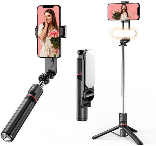 Factory L15 Selfie Stick Cell Phone Tripod Bluetooth with Light Black