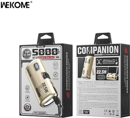 WK WP-19 Power Bank 5000mAh 22.5W με 2 Θύρες USB-C Μπεζ