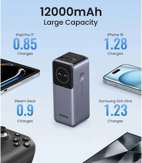 Ugreen PB724 Power Bank 12000mAh 100W with USB-A Port and USB-C Port Power Delivery / Quick Charge 3.0 Gray