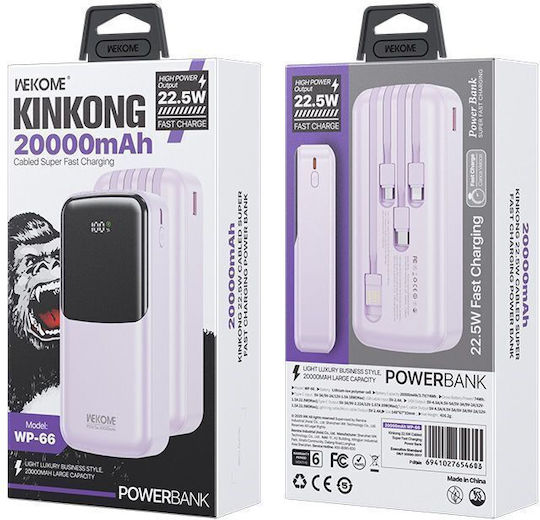 WK WP-66 Power Bank 20000mAh 22.5W Power Delivery Μωβ