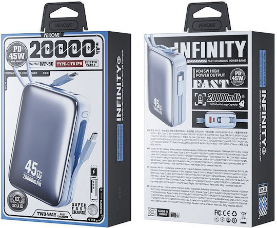 WK WP-50 Външна Батерия 20000mAh 45W Синя