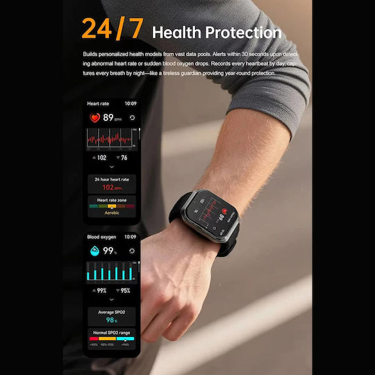 Microwear MT66 Smartwatch with Heart Rate Monitor Black
