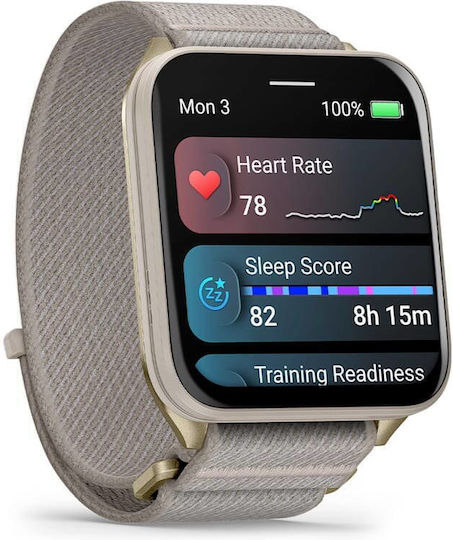 Garmin Venu X1 Titanium 46mm Waterproof Smartwatch with Heart Rate Monitor (Soft Gold with Titanium Caseback and French Grey Nylon Band)