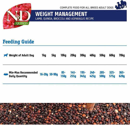 Farmina N&D Quinoa Weight Management 7kg Dry Food Grain-Free for Adult Dogs with Lamb