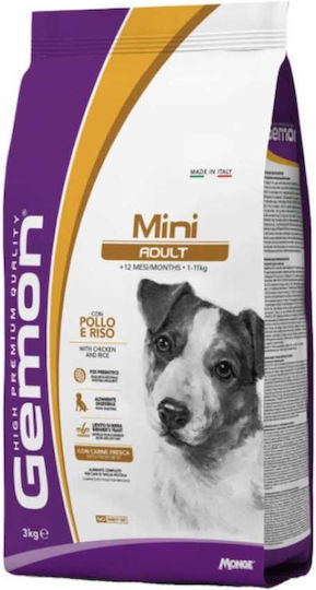 Monge Gemon Mini Adult 3kg Dry Food for Adult Small Breed Dogs with Rice and Chicken