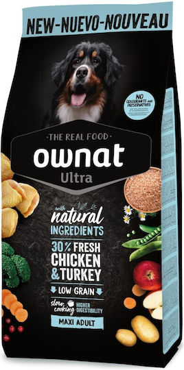 Ownat Ultra Low Grain Maxi 3kg Dry Food with Few Grains for Adult Large Breed Dogs with Chicken and Vegetables