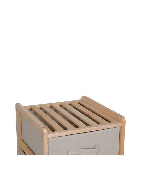 Wooden Bedroom Chest of Drawers Wolen with 3 Beige Drawers with Fabric Coating 34.5x36.5x67cm