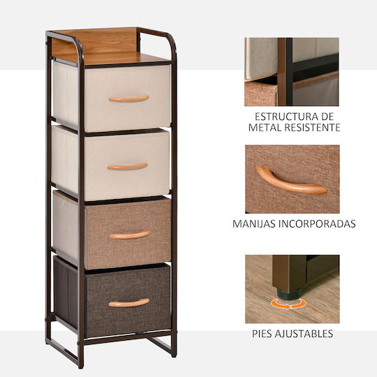 Comodă Dormitor din Lemn și Metal Multicoloră cu Acoperire Textilă 30x29x99cm