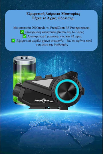FreedConn R3 Single Motorcycle Communication for Helmet with Bluetooth & Camera