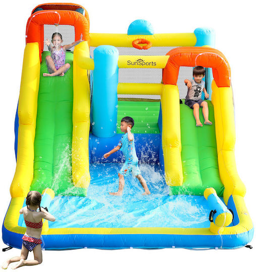 Sunsports Inflatable Trampoline Two Water Slides Basketball Climbing Water Guns