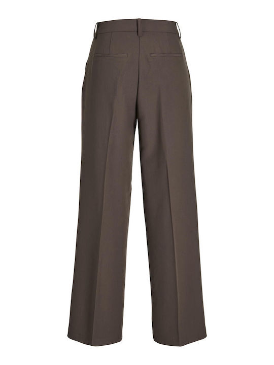 Women's High-waisted Fabric Trousers in Wide Line Brown