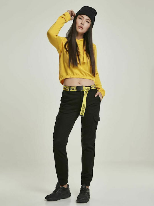 Women's High-waisted Fabric Cargo Trousers with Elastic Black