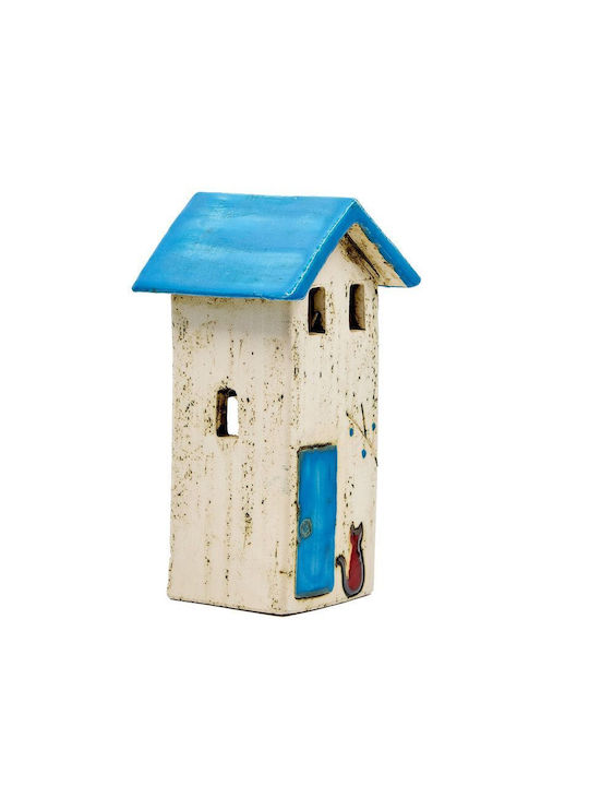 Rozos Ceramics 31-848 Tabletop Handmade Ceramic House-Tealight Blue White 8x15