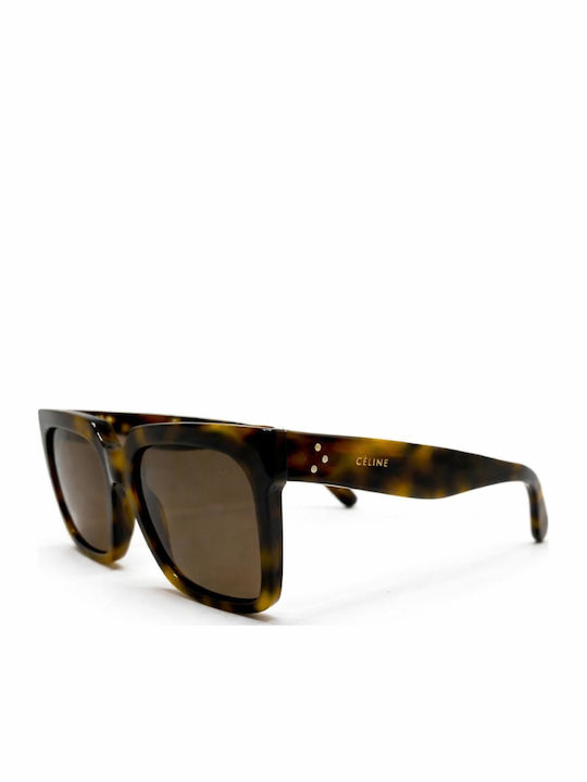 Celine Women's Sunglasses with Brown Tartaruga Horn-Rimmed Frame and Brown Polarized Lenses