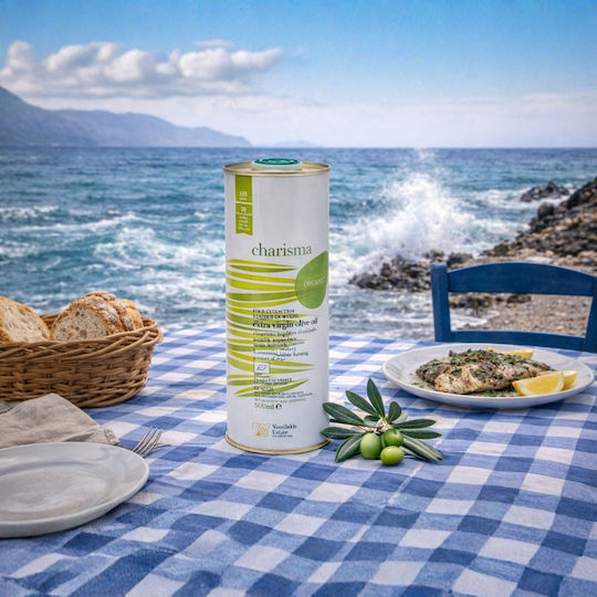 Ktima Vasilaki Extra Virgin Olive Oil Organic Product Charisma 500ml in a Metallic Container