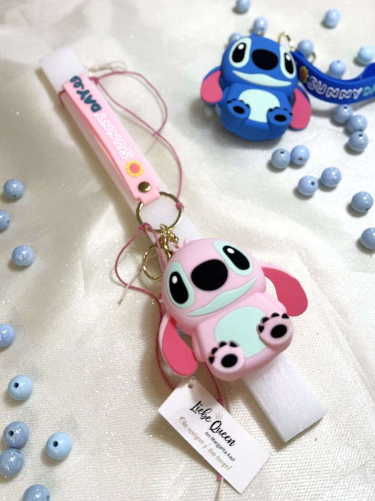Scented White Candle Wallet Keychain Pink Stitch