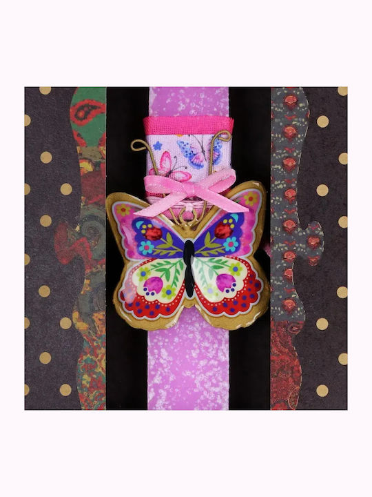 Easter Candle Butterfly Round with Box Butterfly Floral Small 26cm Pink