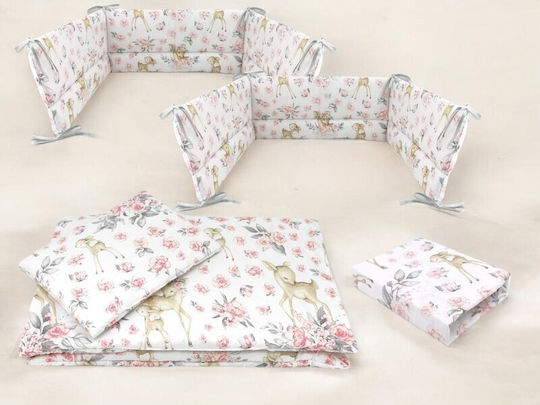MimiNu Baby Bettwäsche-Set Für Krippe Sweet Deer Rosa 5 Stück