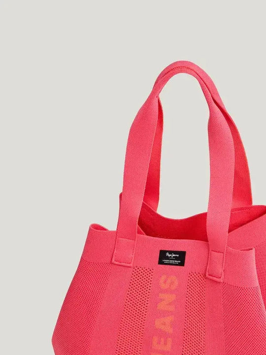 Logo Print Υφασμάτινη Γυναικεία Τσάντα Shopper Ώμου Πορτοκαλί