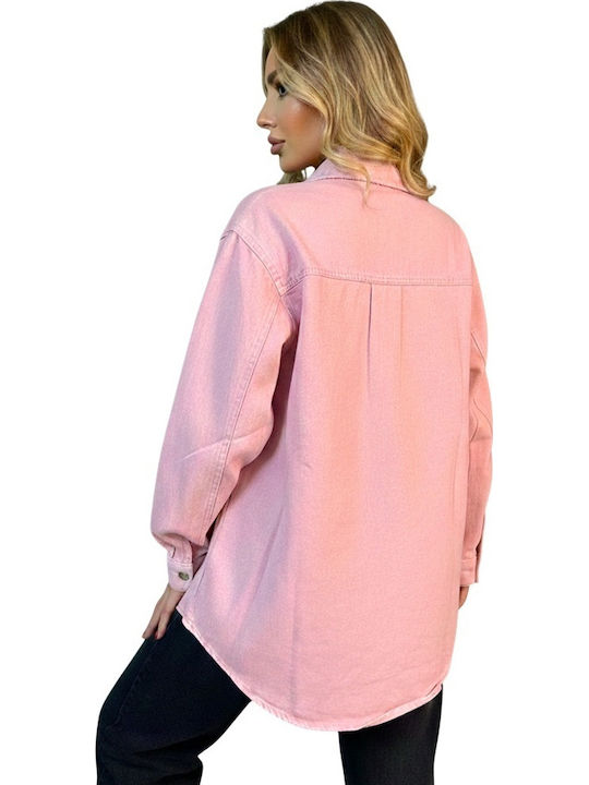 Μακρυμάνικο Γυναικείο Τζιν Πουκάμισο Pink