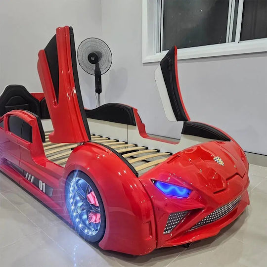 Kinderbett Auto Sportart mit Türen Oben Rote 207x105x45cm