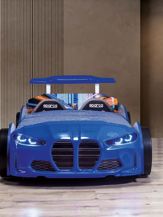 Einzeln Kinderbett Auto Blau Rennlook 235x100x60cm